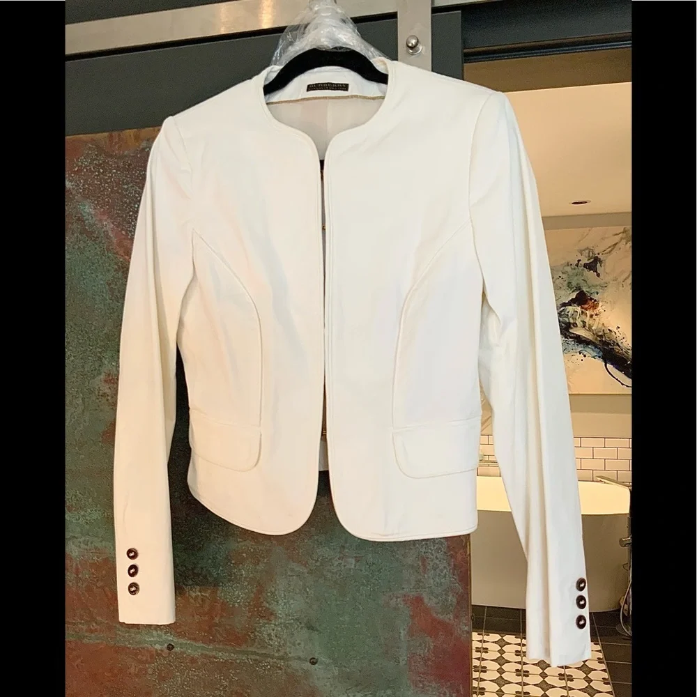 SOLD Burberry Prorsum $1795 White Collarless Cotton Blazer 44 Made in Italy - Picture 1 of 12
